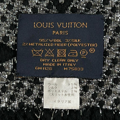 Louis Vuitton Logomania Scarf Shine Noir Silk Wool Silver Black — view 6