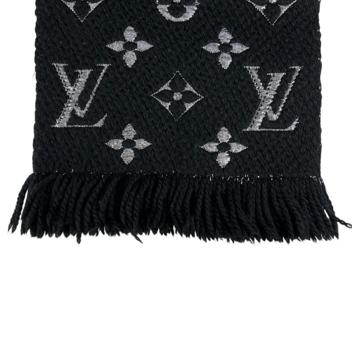Louis Vuitton Logomania Scarf Shine Noir Silk Wool Silver Black — view 4