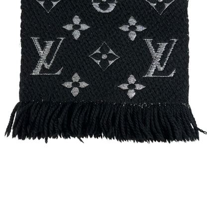 Louis Vuitton Logomania Scarf Shine Noir Silk Wool Silver Black — view 4