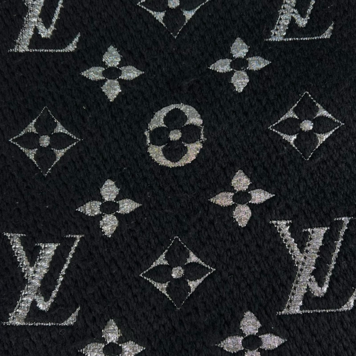 Louis Vuitton Logomania Scarf Shine Noir Silk Wool Silver Black — view 3