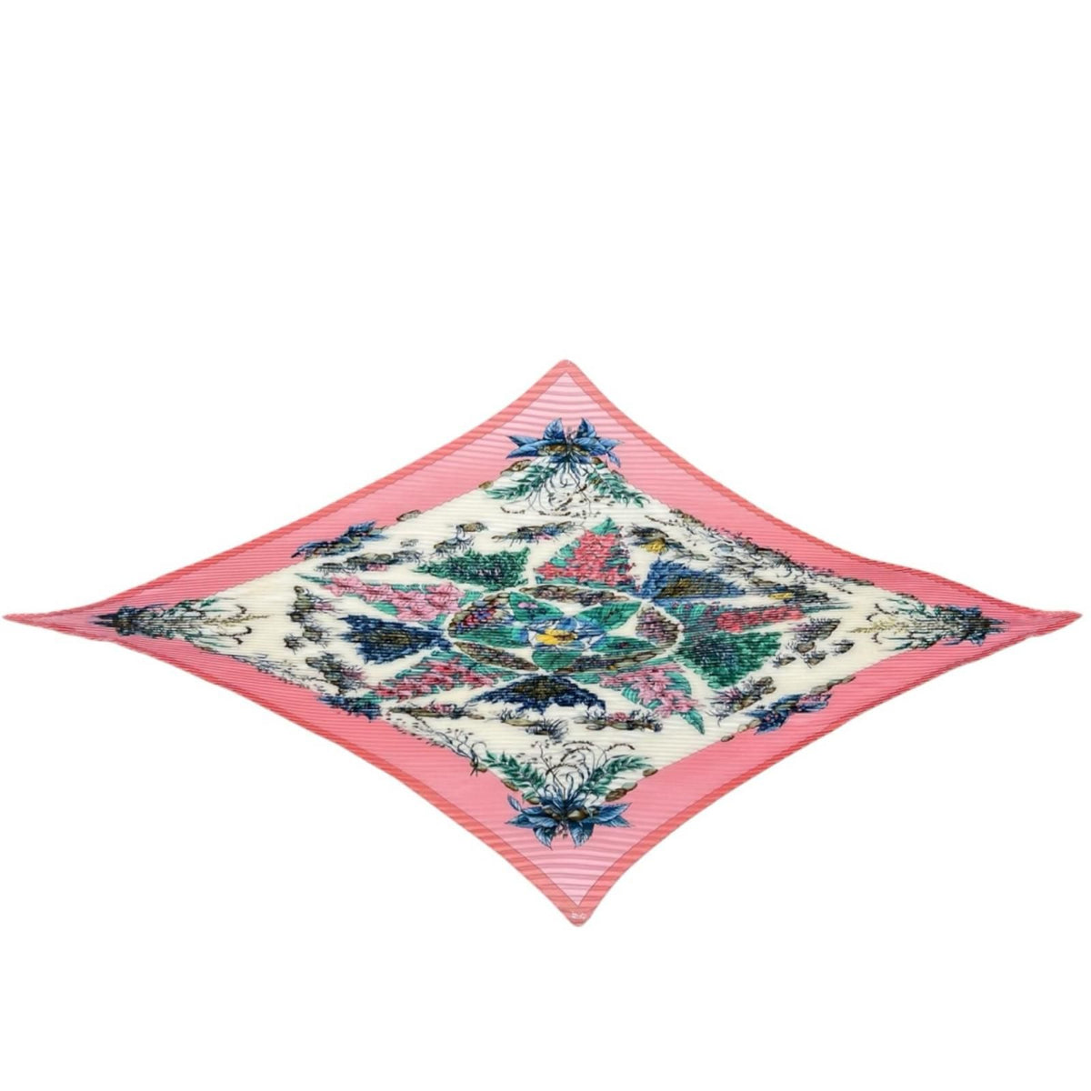 Hermes Pleated Pythagore Silk Green Pink White Scarf