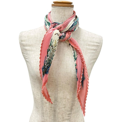 Hermes Pleated Pythagore Silk Green Pink White Scarf — view 3