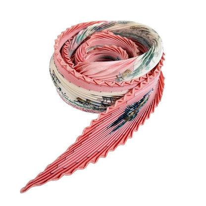 Hermes Pleated Pythagore Silk Green Pink White Scarf — view 2