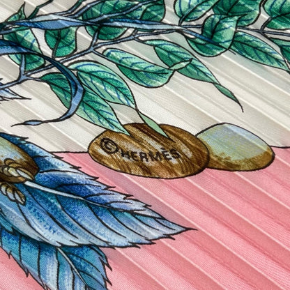 Hermes Pleated Pythagore Silk Green Pink White Scarf — view 6