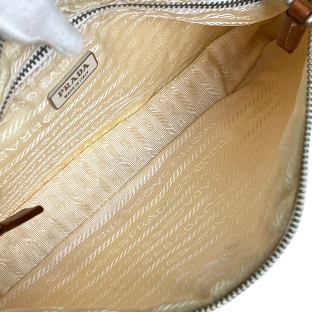 Prada Tessuto Leather Nylon Brown White Handbag Silver — view 8