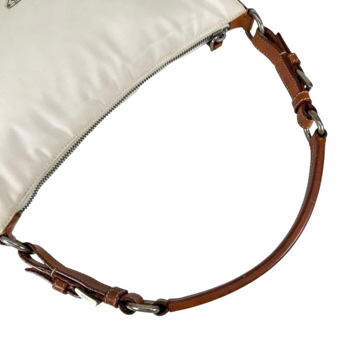 Prada Tessuto Leather Nylon Brown White Handbag Silver — view 5