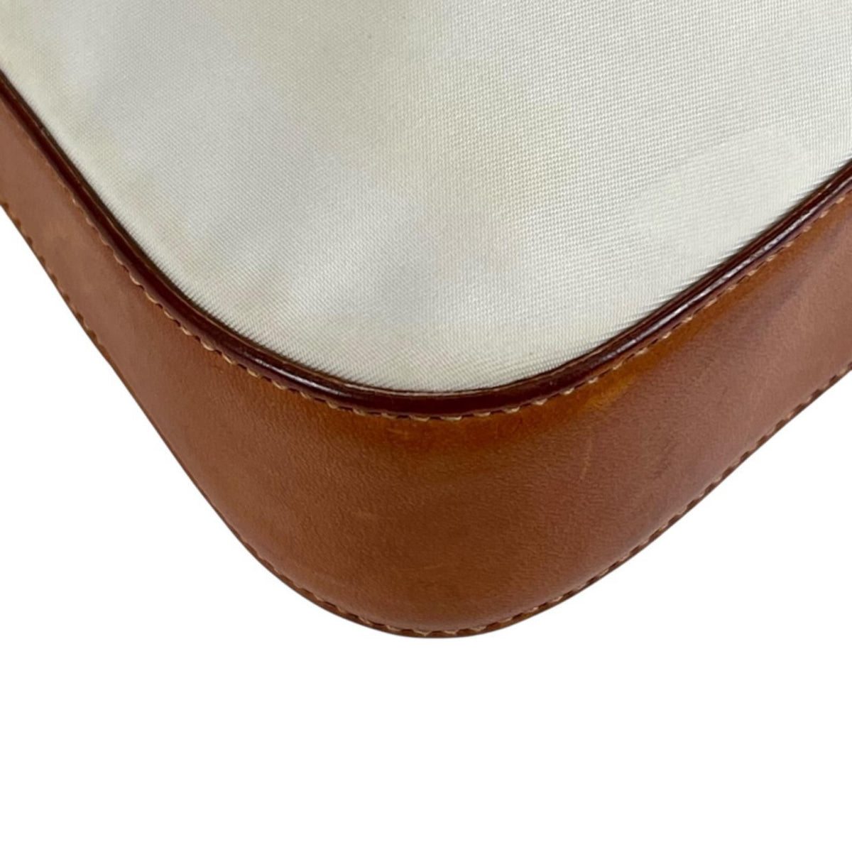 Prada Tessuto Leather Nylon Brown White Handbag Silver — view 6