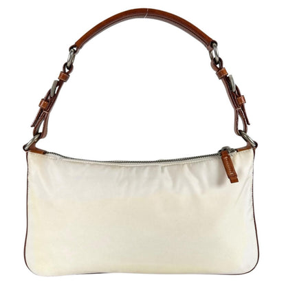 Prada Tessuto Leather Nylon Brown White Handbag Silver — view 2
