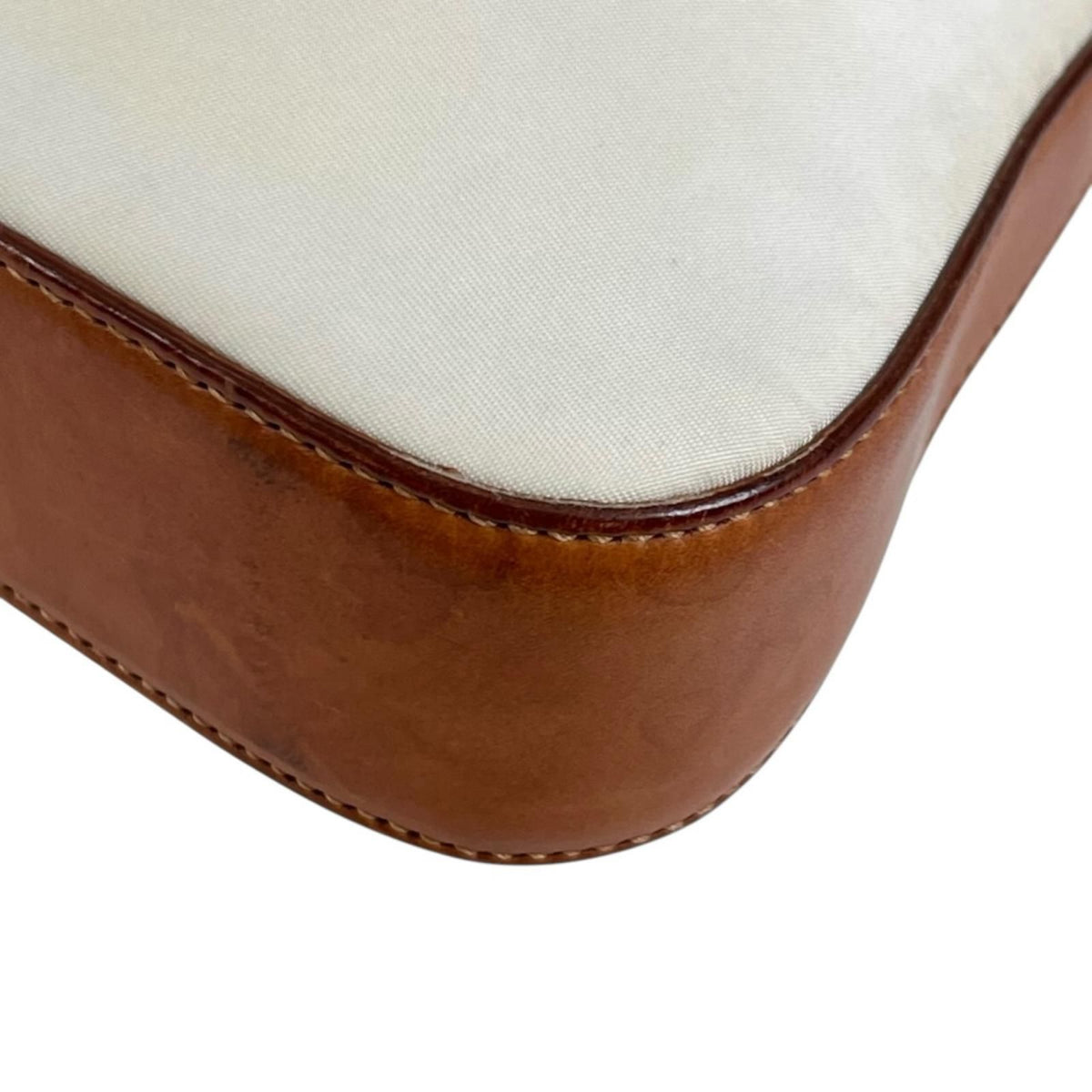 Prada Tessuto Leather Nylon Brown White Handbag Silver — view 7