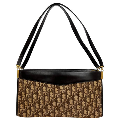 Dior Trotter Vintage Leather Canvas Brown Shoulder Bag Gold — view 2