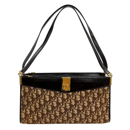 Dior Trotter Vintage Leather Canvas Brown Shoulder Bag Gold