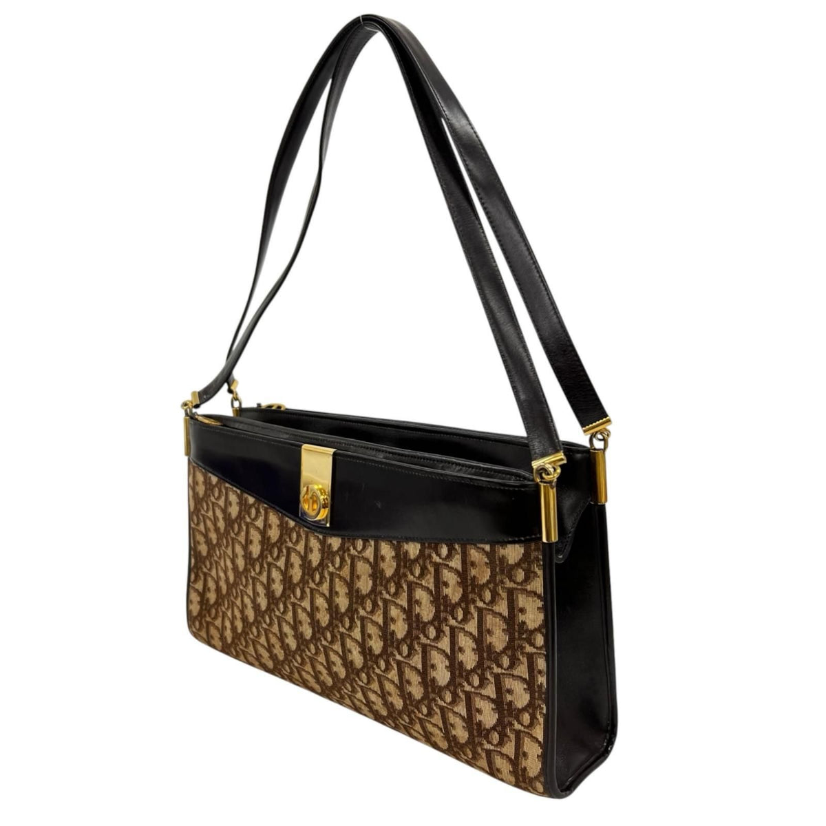 Dior Trotter Vintage Leather Canvas Brown Shoulder Bag Gold — view 4