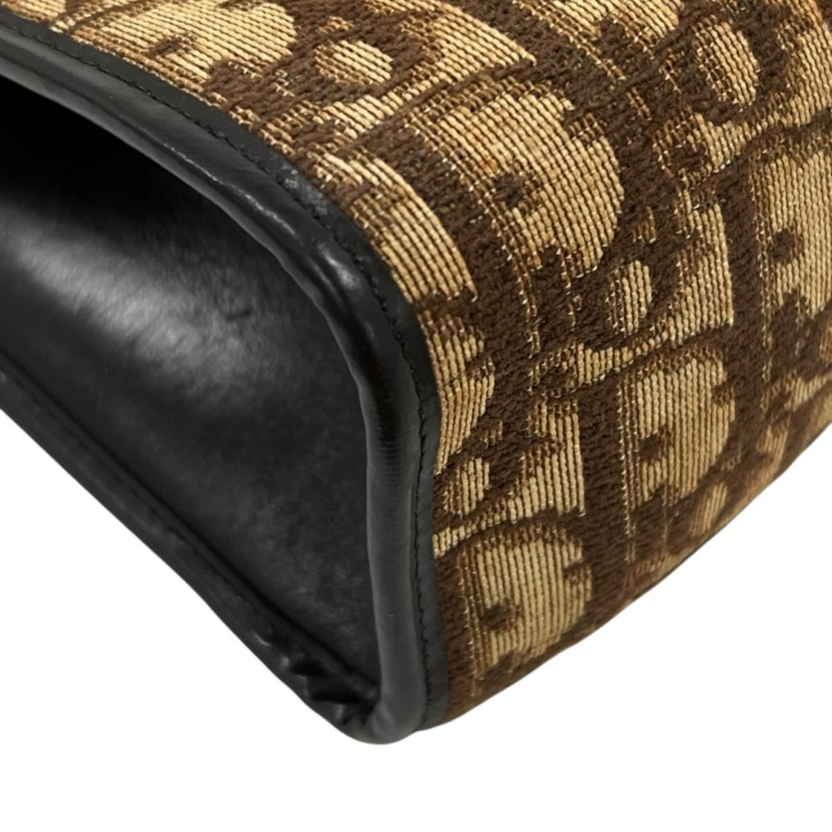 Dior Trotter Vintage Leather Canvas Brown Shoulder Bag Gold — view 5