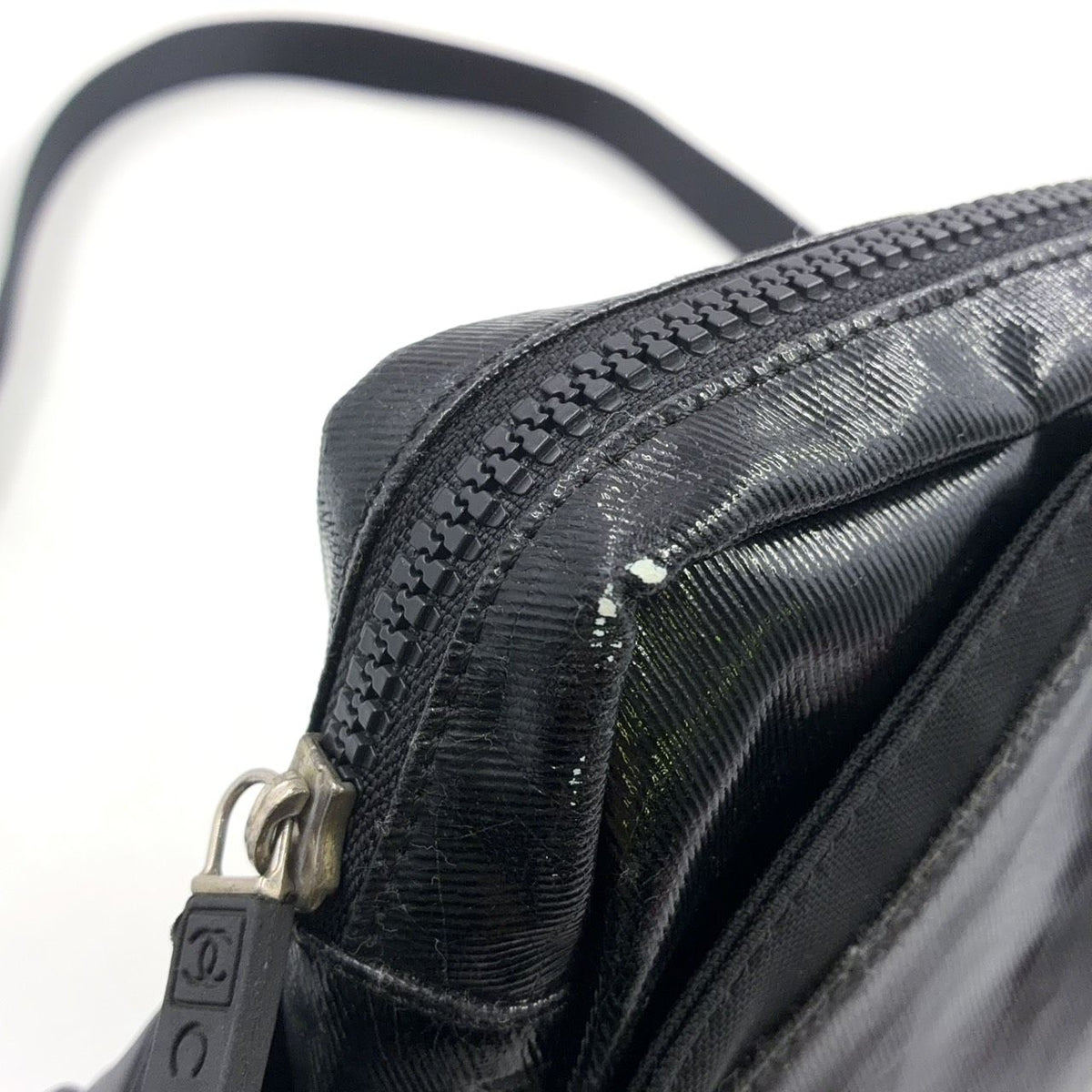 Chanel CC Logo Nylon Black Shoulder Bag Silver — view 5