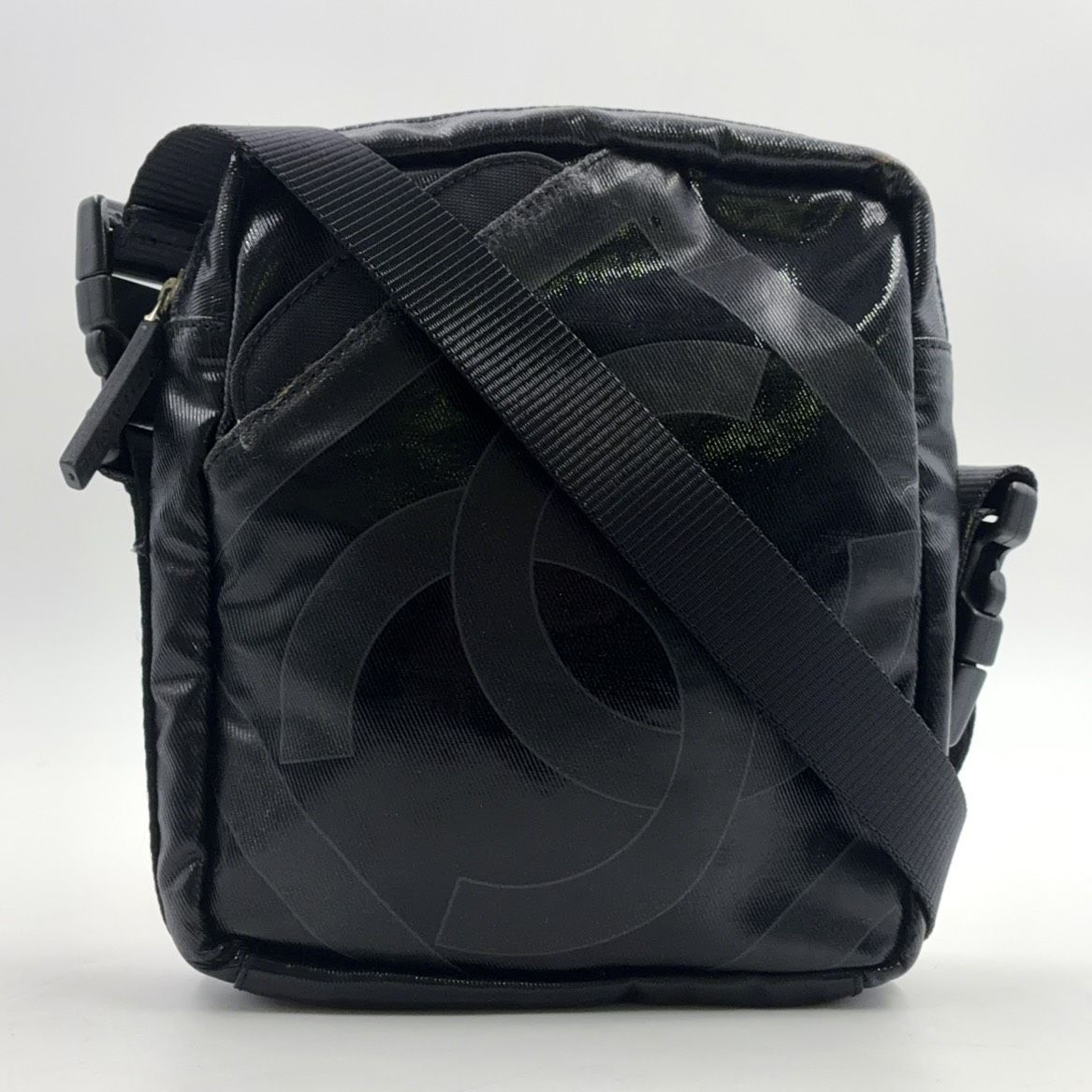 Chanel CC Logo Nylon Black Shoulder Bag Silver