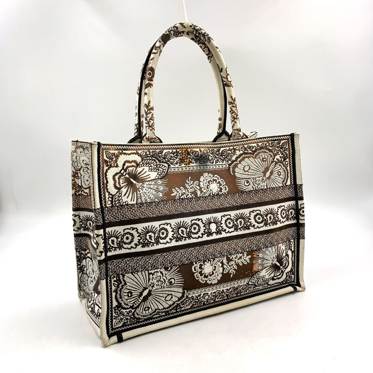 Dior Book Butterfly Embroidery Canvas Ivory Dark Brown Tote Bag — view 2