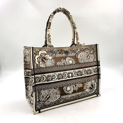 Dior Book Butterfly Embroidery Canvas Ivory Dark Brown Tote Bag — view 2