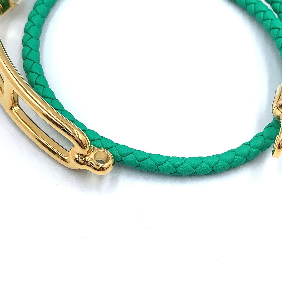 Hermes Roulis Double Tour Leather Green Gold Bracelet — view 6