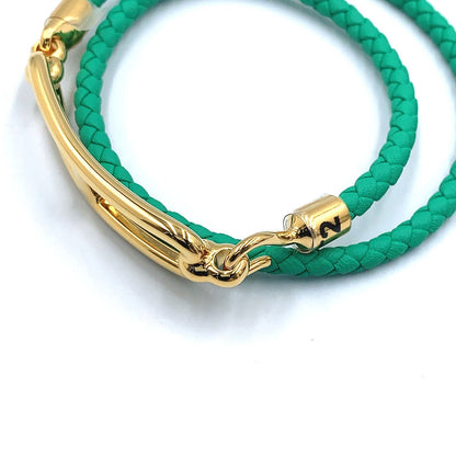 Hermes Roulis Double Tour Leather Green Gold Bracelet — view 5