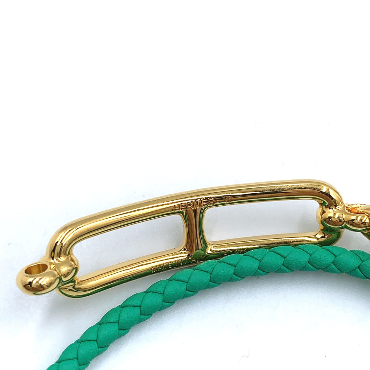 Hermes Roulis Double Tour Leather Green Gold Bracelet — view 4