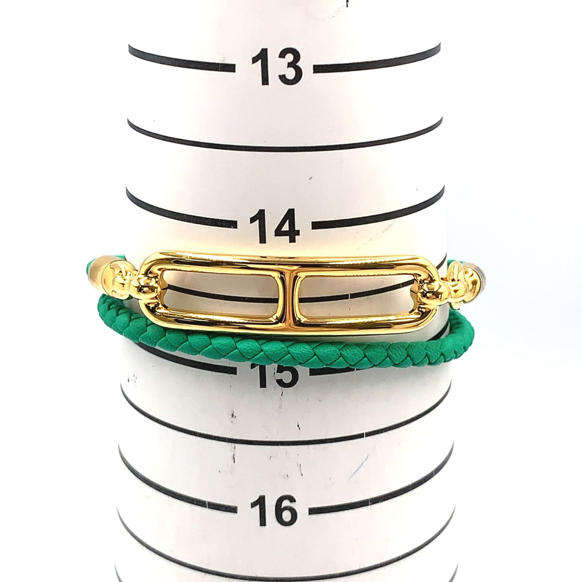 Hermes Roulis Double Tour Leather Green Gold Bracelet — view 7