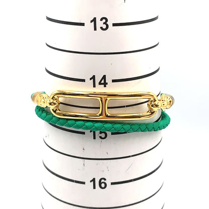Hermes Roulis Double Tour Leather Green Gold Bracelet — view 7