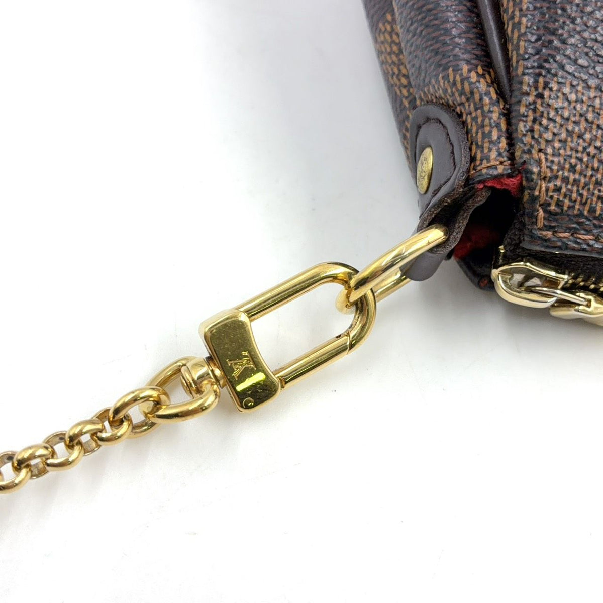 Louis Vuitton Damier Ebene Leather Brown Handbag Gold — view 6
