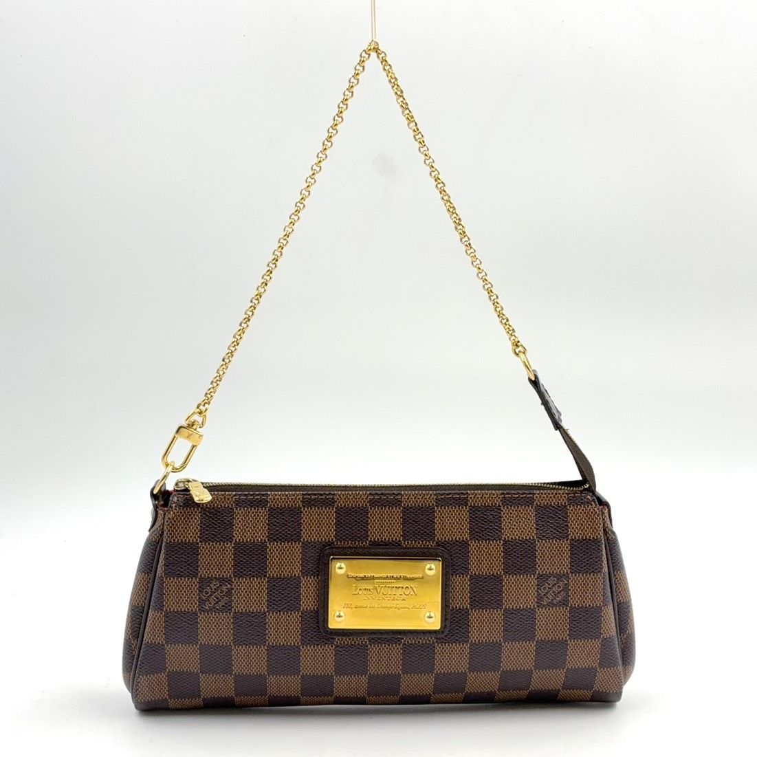 Louis Vuitton Damier Ebene Leather Brown Handbag Gold