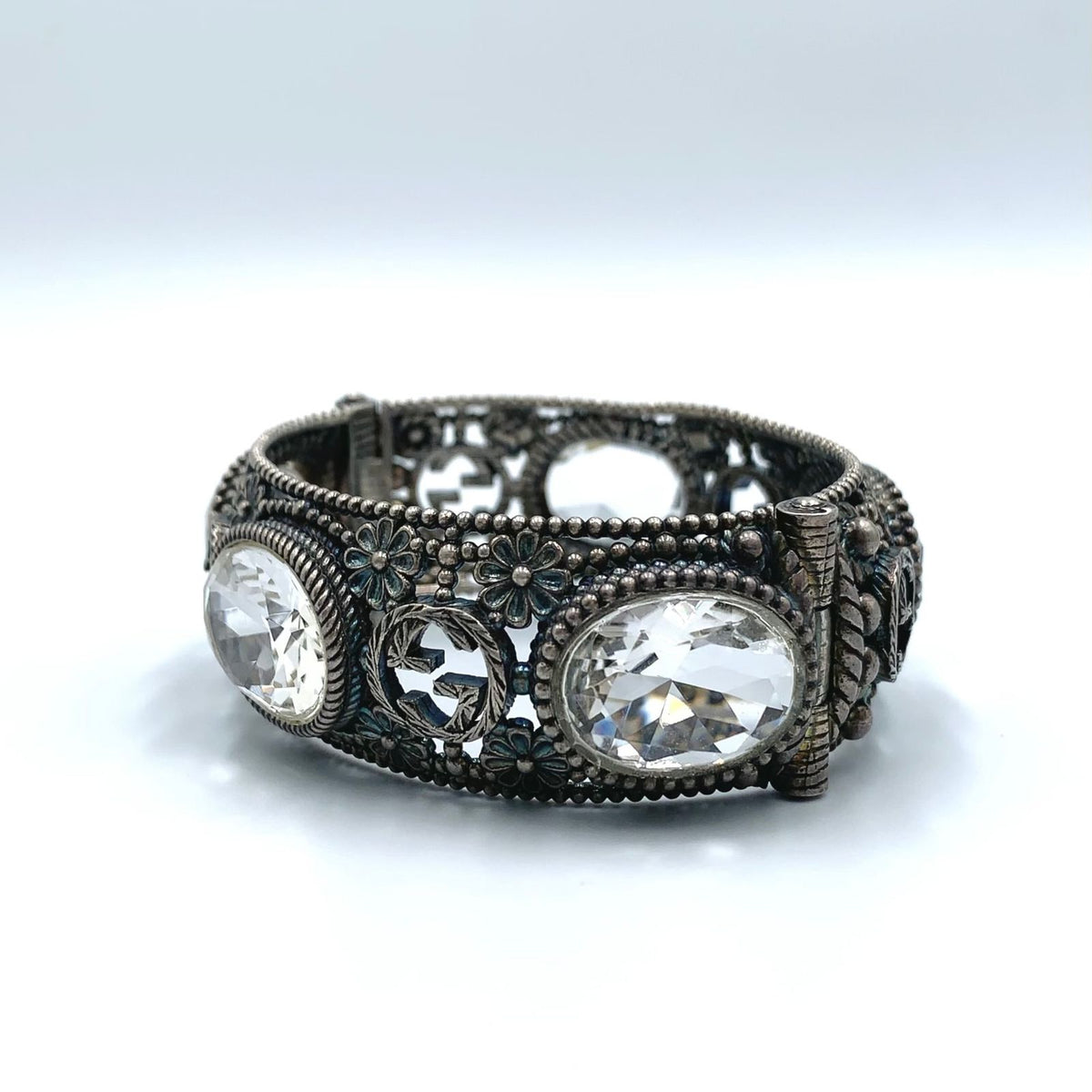 Gucci Garden Interlocking G GG Crystal 925 Sterling Silver Bangle Bracelet — view 2