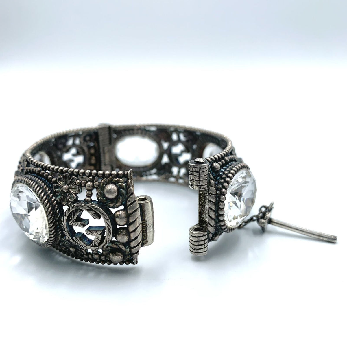 Gucci Garden Interlocking G GG Crystal 925 Sterling Silver Bangle Bracelet — view 6