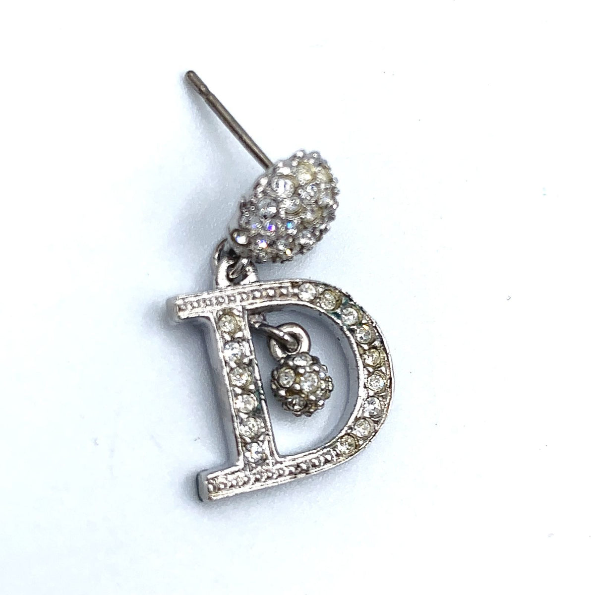 Dior D Logo Alphabet Dancing Metal Rhinestone Silver Earrings — view 8