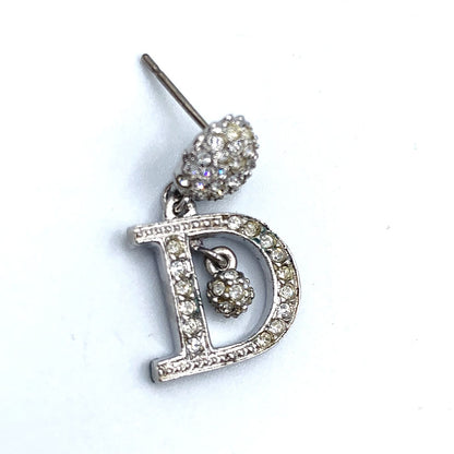 Dior D Logo Alphabet Dancing Metal Rhinestone Silver Earrings — view 8