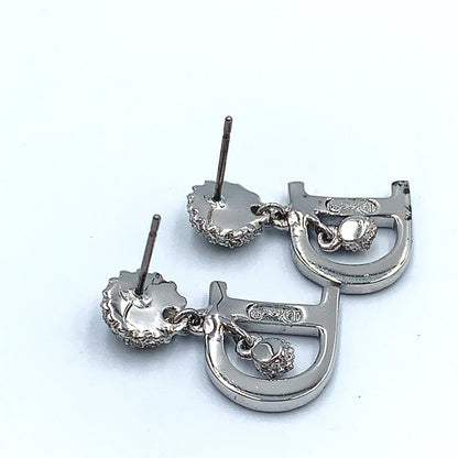 Dior D Logo Alphabet Dancing Metal Rhinestone Silver Earrings — view 4