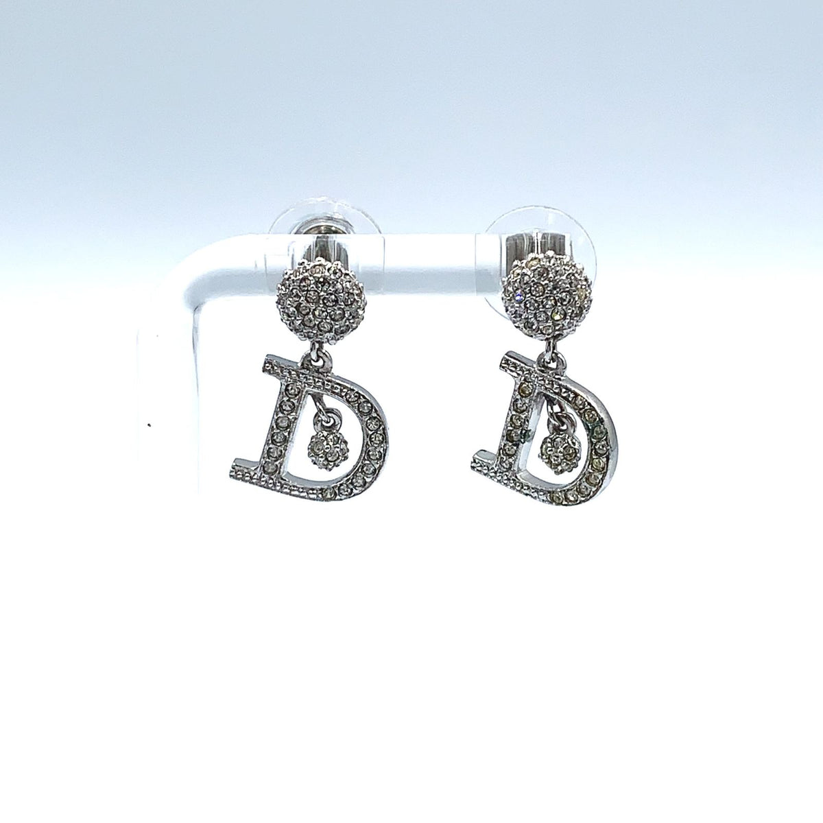 Dior D Logo Alphabet Dancing Metal Rhinestone Silver Earrings