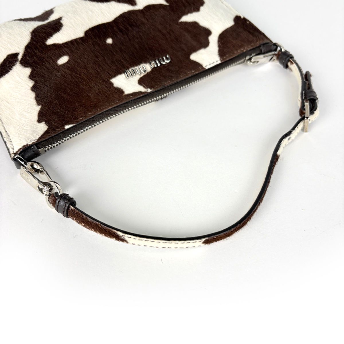 Miu Miu Pouch Cow Pattern Handbag Calf Hair White Brown — view 6