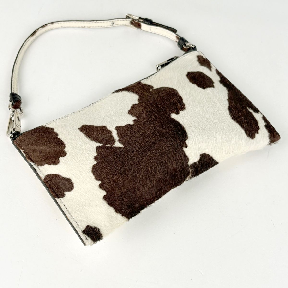 Miu Miu Pouch Cow Pattern Handbag Calf Hair White Brown — view 2