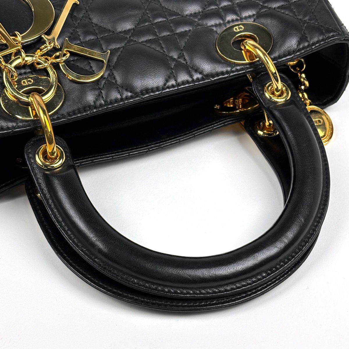 Dior Handbag Lady Medium Cannage 2-Way Leather Black — view 8