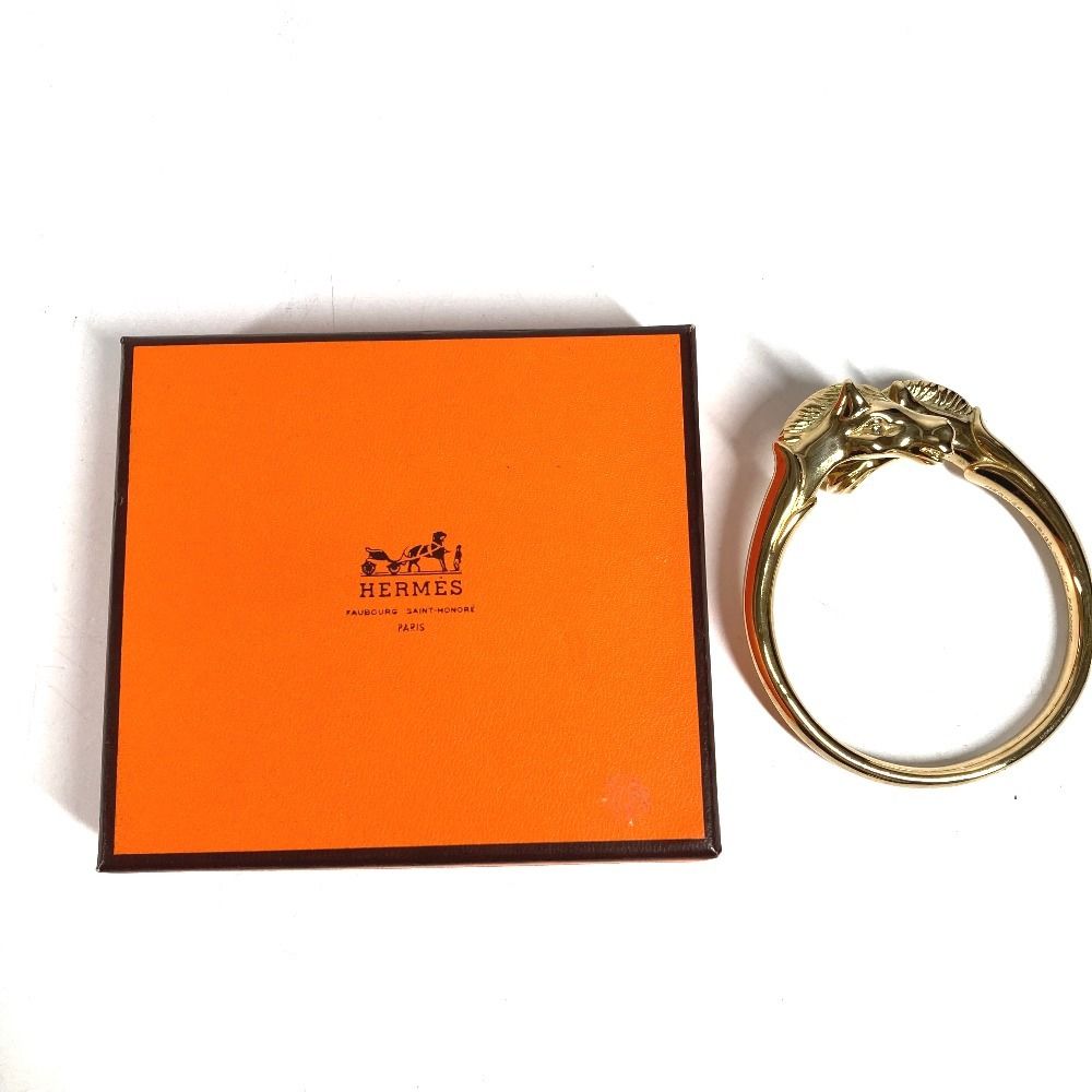 Hermes Bangle Cheval Horse Vintage Metal Gold Bracelet — view 7