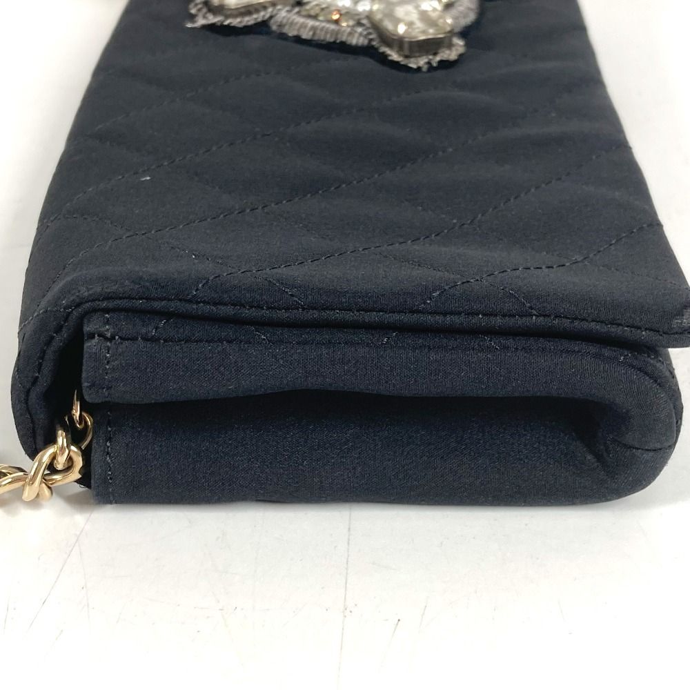Chanel Shoulder Bag Logo Faux Pearl Rhinestone Bijou Party Satin Black — view 4