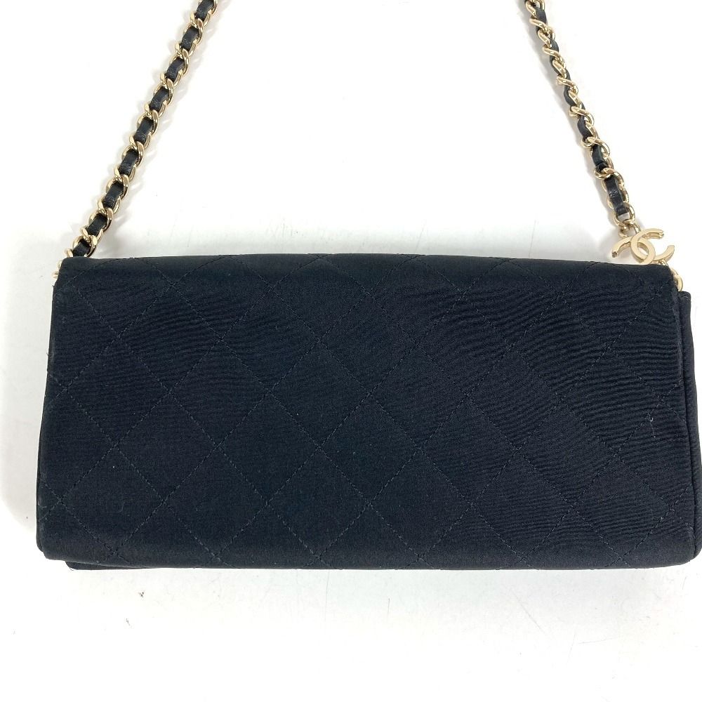 Chanel Shoulder Bag Logo Faux Pearl Rhinestone Bijou Party Satin Black — view 2