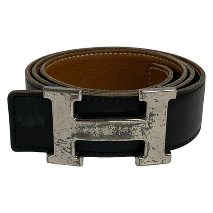 Hermes Belt 85 H Black Gold Silver Leather