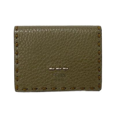Fendi Trifold Wallet Selleria Gray Yellow Leather