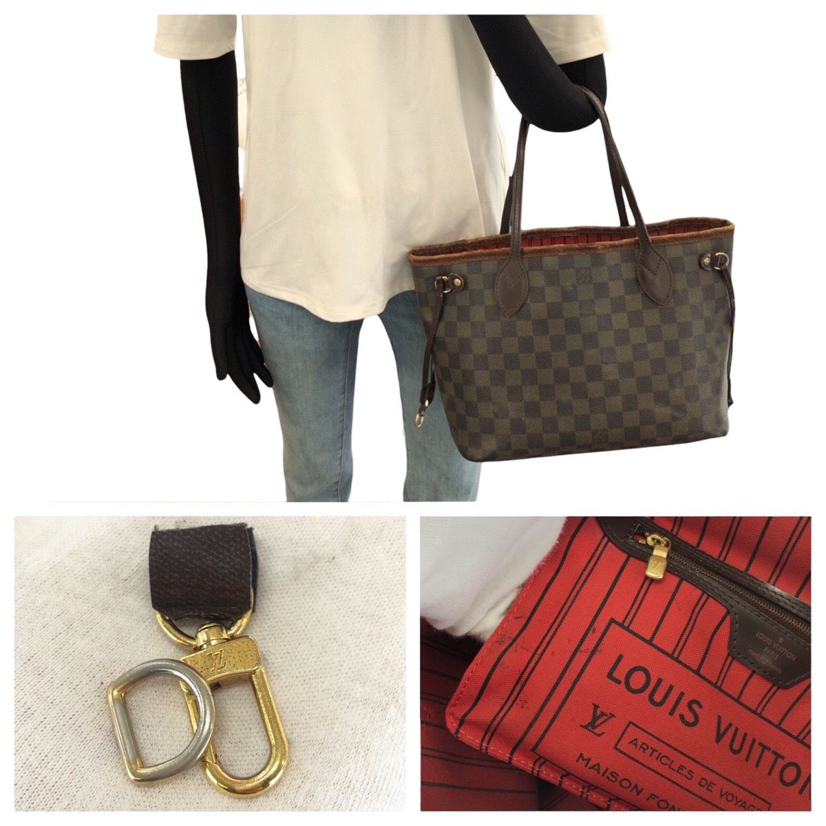 Louis Vuitton Damier Ebene Neverfull PM Brown Gold Leather Tote Bag — view 7