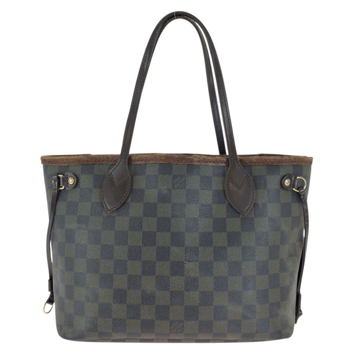 Louis Vuitton Damier Ebene Neverfull PM Brown Gold Leather Tote Bag
