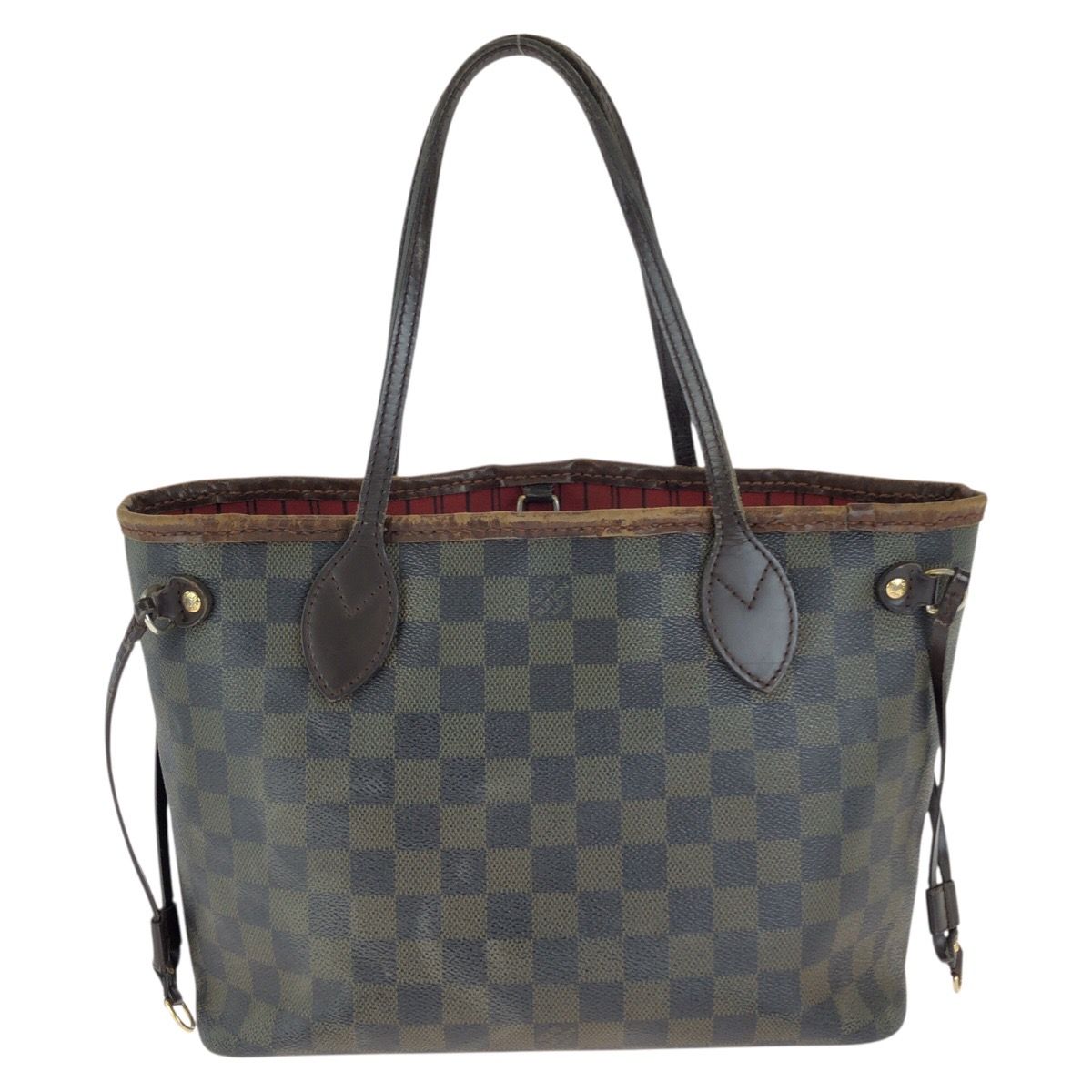 Louis Vuitton Damier Ebene Neverfull PM Brown Gold Leather Tote Bag — view 2