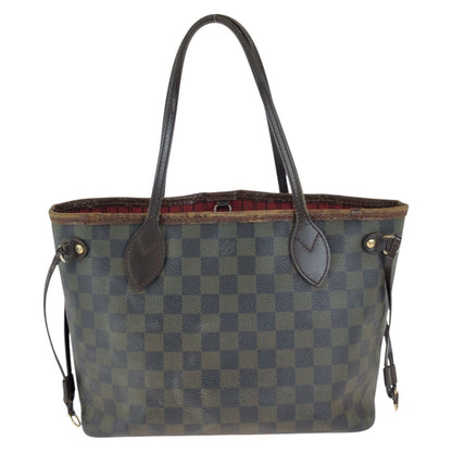 Louis Vuitton Damier Ebene Neverfull PM Brown Gold Leather Tote Bag — view 2