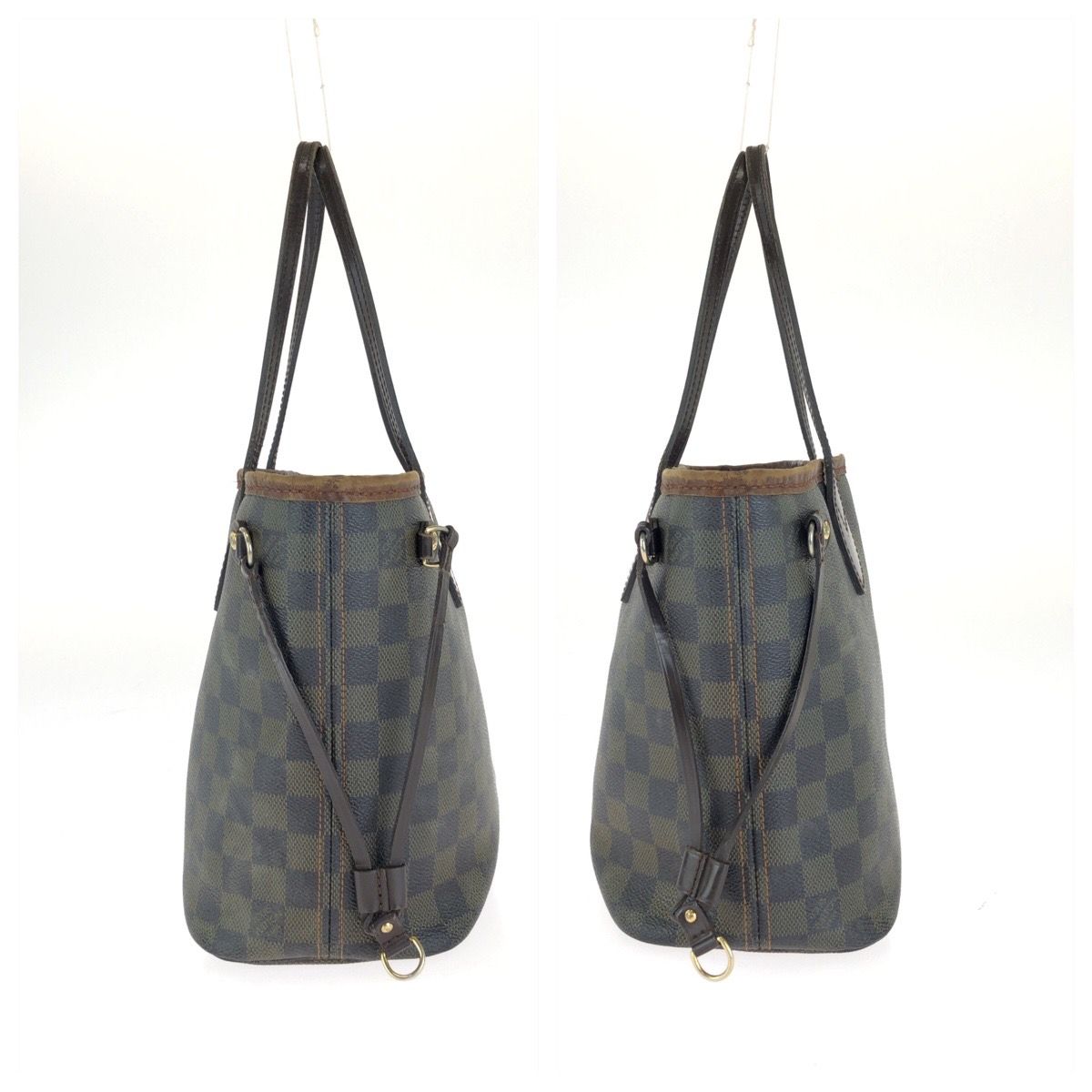 Louis Vuitton Damier Ebene Neverfull PM Brown Gold Leather Tote Bag — view 8