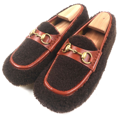Gucci Fleece Leather Horsebit Moccasins Tip Slip-on Loafers Brown 6