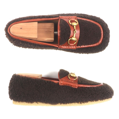 Gucci Fleece Leather Horsebit Moccasins Tip Slip-on Loafers Brown 6 — view 6