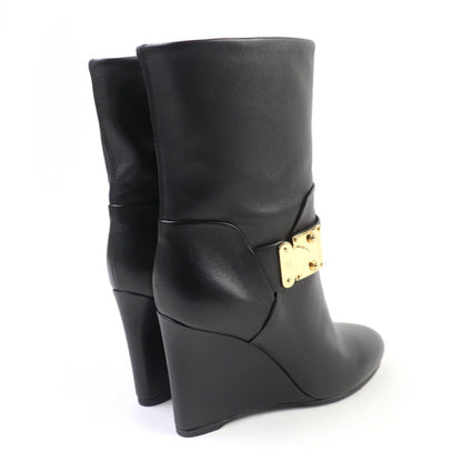 Louis Vuitton Buckle Wedge Sole Leather Short Boots Booties Black — view 2
